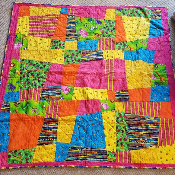 Handmade flannel childrens zoo animals crazy quilt  48" - Picture 1 of 6